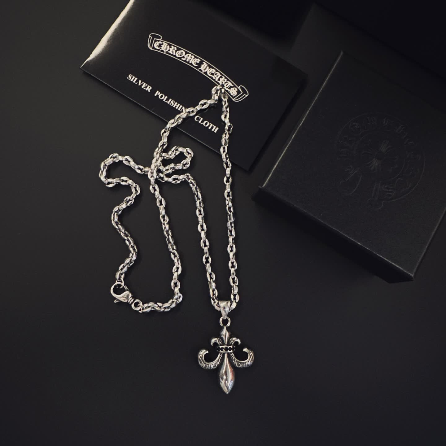 Chrome Hearts Silver Fleur-de-lis Pendant Necklace